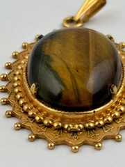 Oval Tigers Eye Gemstone Set in Gold-Tone Brass Frame 1.75″ Heavy Mothers Day