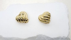 Vintage Erwin Pearl Gold-Tone Sculpted Ribbed Heart Design Clip-On Earrings