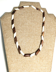 Vintage Brow white bone horn long bead necklace 19” long