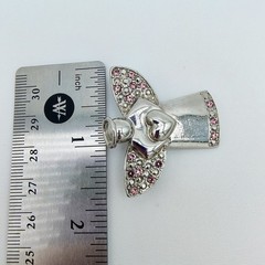 Vintage Angel Holding Heart Brooch Silver Tone Pink Rhinestone Guardian