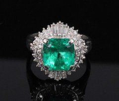 Rare 2.08ct GIA Colombian No Oil Emerald 0.51ct Diamond Platinum Ring Size 4.25