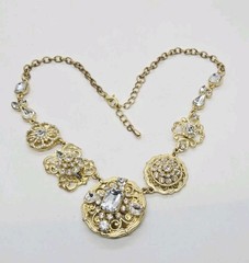 Flower Crystal Rhinestone Necklace Gold tone Couture Wedding Prom Pageant 21 in