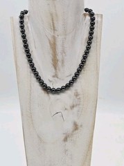 Hematite Beaded Choker Necklace Black Ball Vintage Fancy Clasp Couture Gold tone