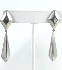 Vintage 925 Sterling Silver Polished Geometric Drop Dangle Clip Earrings 2 1/4″