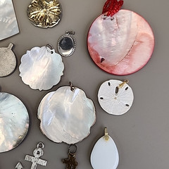 Vintage Mother of Pearl Pendant Lot of 15 Beach Shell Anchor Palm Tree