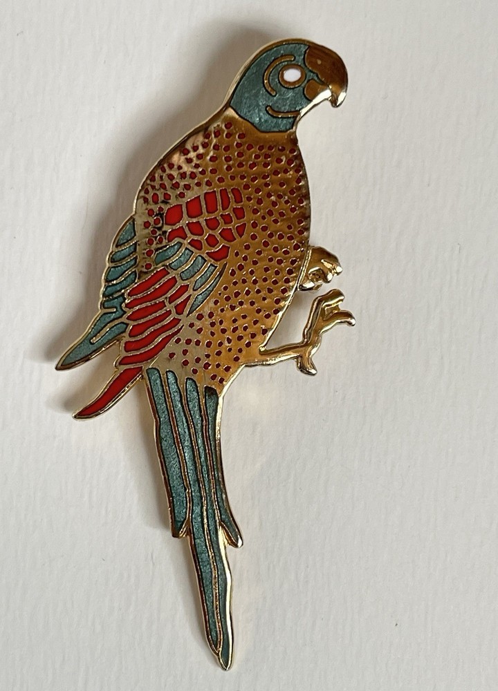 Signed MMA Metropolitan Museum of Art Parrot Macaw Bird Brooch Gold Tone Enamel