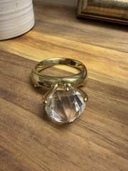 Fun Large Faux Diamond Ring Brooch Pin Goldtone