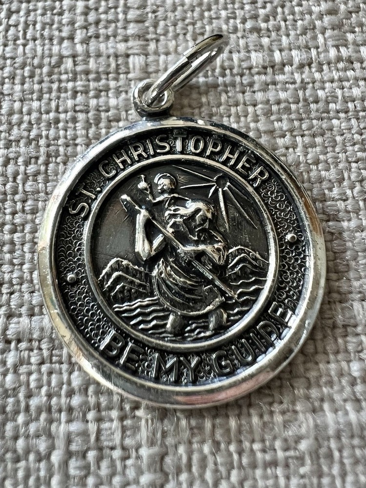 Beau Sterling Silver St. Christopher Guide Religious Medal Pendant, Charm, Round