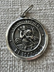 Beau Sterling Silver St. Christopher Guide Religious Medal Pendant, Charm, Round