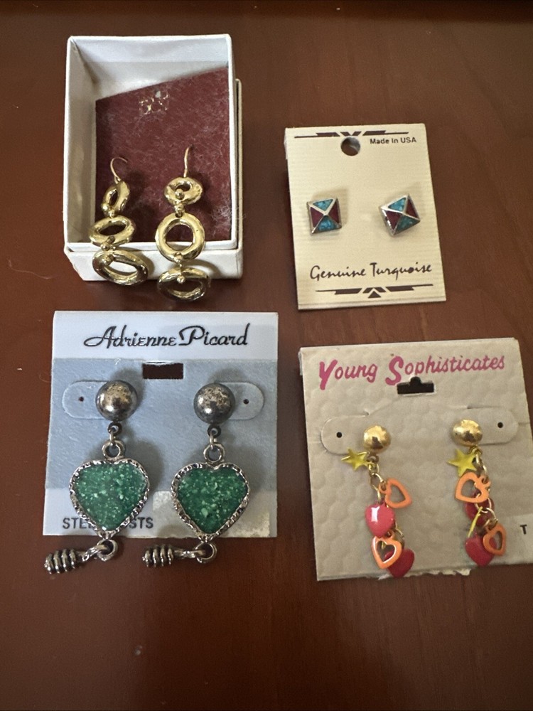 Lot of 4 Pair Modernist Enameled Earrings 1980s/1990s Vintage Jewelry NWT