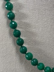Green Agate Beaded Necklace With Faceted Round Beads & Vintage-Style Clasp