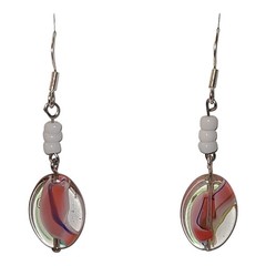 Multi-color Pink White Art Glass Bead Dangle Earrings 925 Sterling Silver 2″