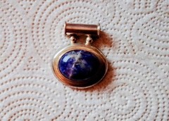 VINTAGE 1980 STERLING SILVER W/ LAPIS CABBED STONE PENDANT SOLID/HEAVY