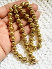 Vtg Signed MONET Brushed Gold Tone Ball Metal Beads Necklace Choker 15.5 Inches