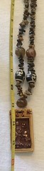 Asian Pendant Necklace Faux Ivory Wood Beads asian letter Brown Amber 15”