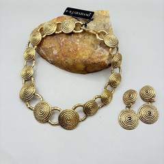 R.J. Graziano Necklace Earrings Set NWT Gold Tone Spiral Disc Statement Collar