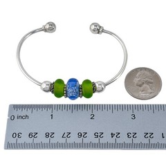 Vintage Sterling Silver 925 | Green Blue Glass Ball Tip Cuff Bracelet | 7″