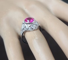 Vintage 14k White Gold Engagement Ring 2.92CT. Gem Pink Sapphire Round Cut