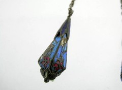 Rare Antique Chinese Kingfisher Bird Feather Silver Drop Dangle Earrings