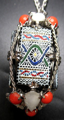 SCHREINER Moroccan Matrix Mosiac Glass Tile 4 Sided Vintage Pendant Necklace