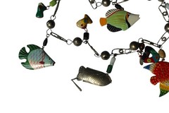 Vintage Mexican Wedding Necklace Fish Charm 32in Unique Ethnic Figural