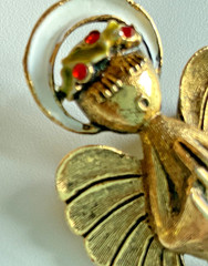 ART Arthur Pepper Mid Century Modern Angel Brooch Rhinestones and Holly Halo