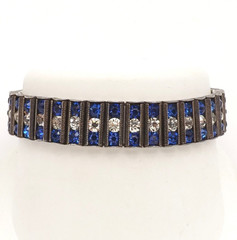 Art Deco Sterling Silver Blue Rhinestone Tennis Bracelet 6.25in Leach & Miller