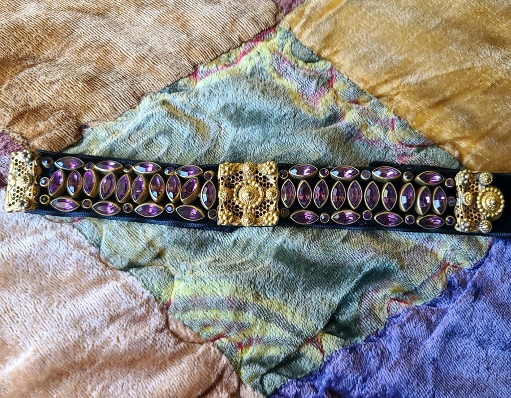 Antique Victorian Fancy Gold-Filled Amethyst Velvet Choker Necklace or Bracelet