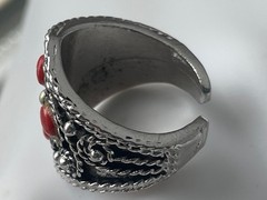 Vintage silver tone braided southwestern Orange coral ring intricate fits 5 6
