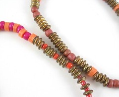 Lot of 6 Vintage BRACELETS Goldtone BEADED Orange Pinks Bead Metal Glass Plastic