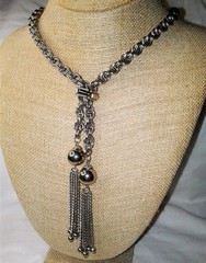 Vintage 1960’s Lariat Tassel Necklace Silvertone Heavy Rope Chain Unsigned Monet