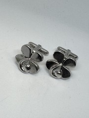 Vintage Four Leaf Clover Silver Tone Metal Cufflinks 25mm Lucky Charm
