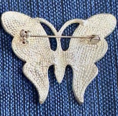 Vintage Satin Gold Butterlfy Brooch Topaz Rhinestones Pin Warm Colors No Brand