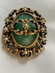 Judy Lee 1960’s “Spanish Moss” Brooch Victorian Revival Art Glass Faux Pearl 1.5