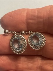 Vintage 1950 Danecraft Sterling 925 Screw On Earrings Blue Glass Oval Drop R33
