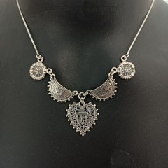Chai Heart Necklace Filigree Silver Bib Folk Ethnic Judaica Life In Hebrew Gift