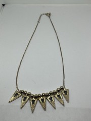 Goldtone Bead Triangle Faux Black Crackle Stone Dangles 17” Bib Necklace