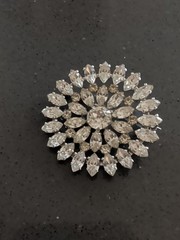 Vintage B. David Clear Rhinestone Brooch Round Excellent T15