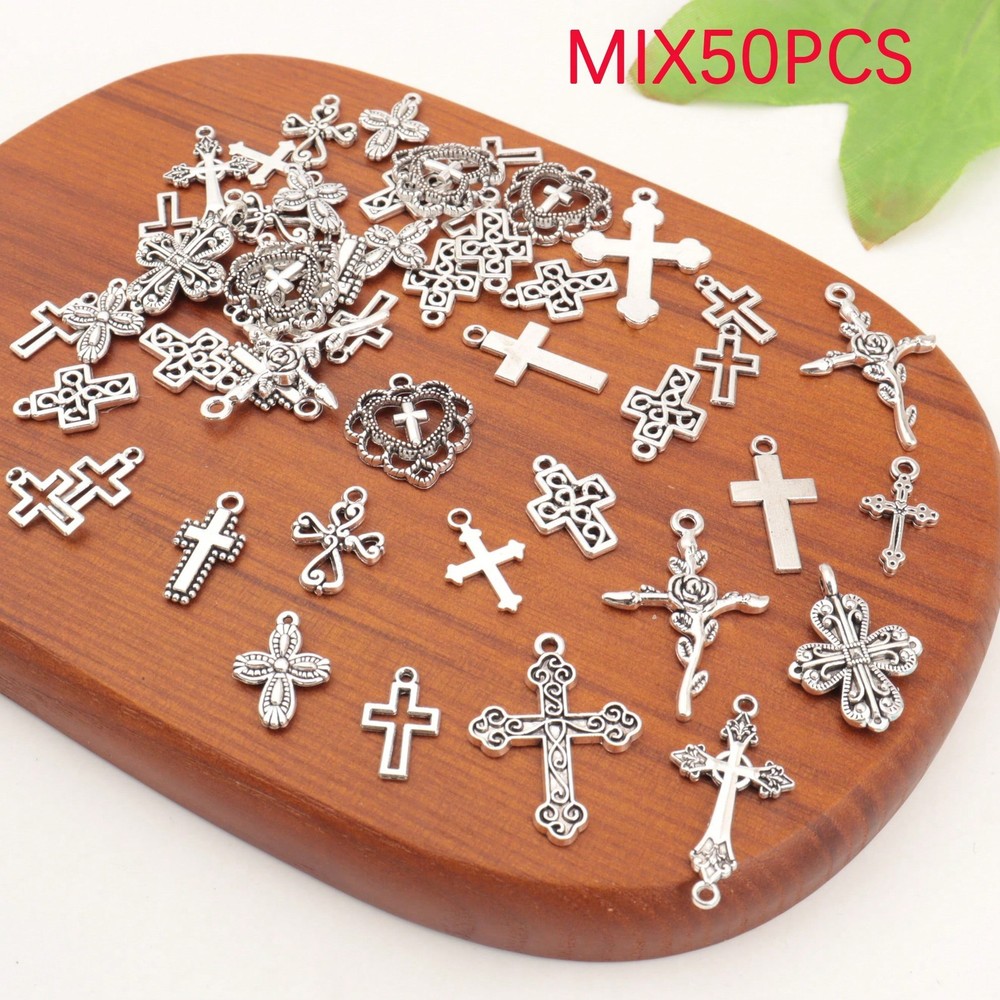 50pcs Mixed Zinc Alloy Antique Carved Cross Charms A5506 For Jewelry Making