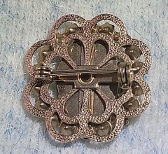 Black plastic -Stone Brooch Gold Toned W/Crystal Rhinestones 2.5”