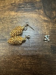 Vintage Yellow Gold Plated Pinecone Stud Drop Earrings Fast Free Shipping