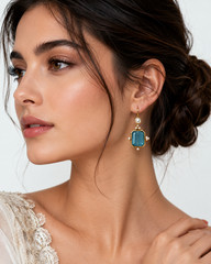 Vintage Blue Topaz Intaglio Crystal Dangle Earrings Antique Style Jewelry