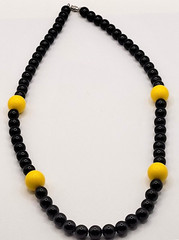 Jet Black w Bright Yellow Beaded Professional Necklace Steelers Colors 26 In