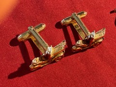 Vintage Gold Tone Open Top Model A Tie Bar Clasp and Cufflinks Set – Nice Shape
