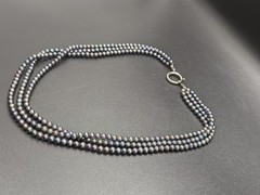 Vtg 3 Strand Purple Dark Grey Opalescent Pearl Necklace Sterling Silver Clasp 24