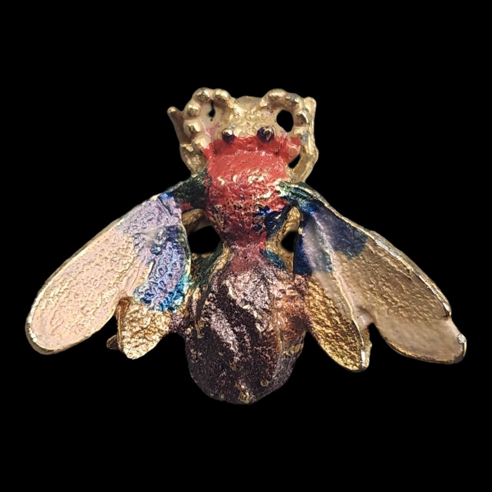 Vtg BB Bee Brooch Gold Tone Scatter Pin Bug Insect Watercolor Enamel Style Read