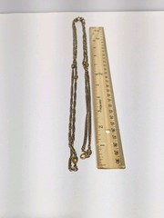VTG Freirich Gold Tone Chain Necklace With Stationed Oval Metal Beads 54″. FLAW