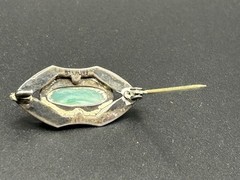 Vintage Sterling Silver Green Cabochon Marquise Brooch/ Pin