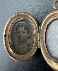 Antique Victorian Enamel Photo Locket Monogram Shield Pendant