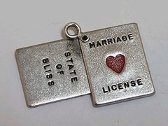 Sterling Silver ~ Marriage License Charm ~ Slides Open ~ Enamel ~ VINTAGE